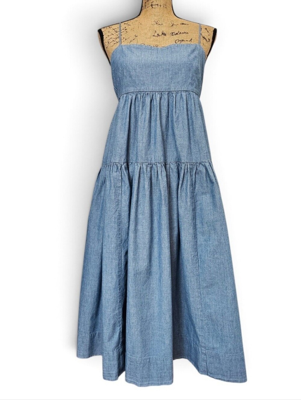 J. Crew Boho Coastal Chic Light Blue Chambray Tiered Midi Sundress, Size 6